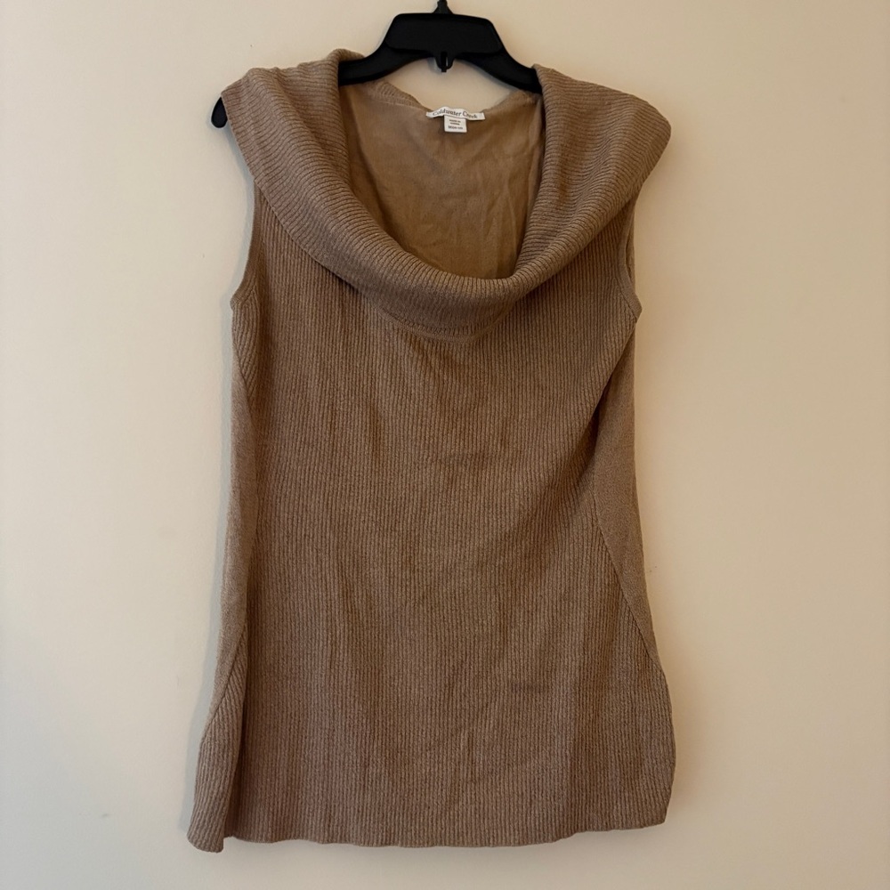 Coldwater Creek Silk Cotton Cowl Neck Sweater Vest Medium Beige Tunic